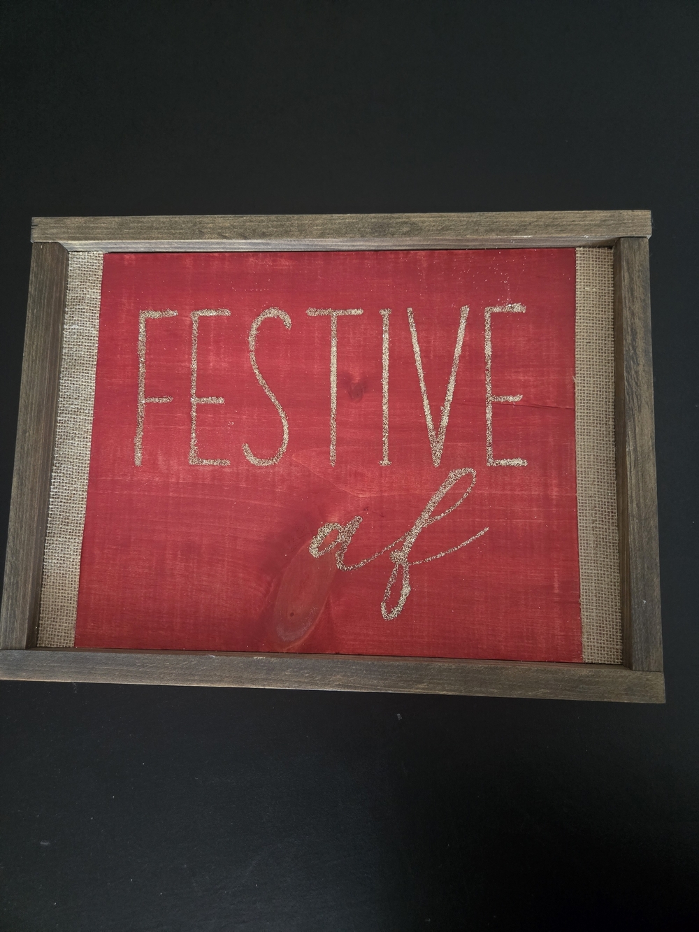 Handmade Wooden Christmas Sign "Festive AF" Red Gold Glitter 12x16 Wall Decor
